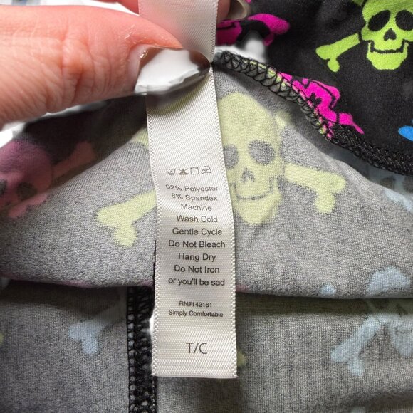 LuLaRoe TC Skull Print Leggings Black Neon Pink Blue Green Halloween - Picture 3 of 6